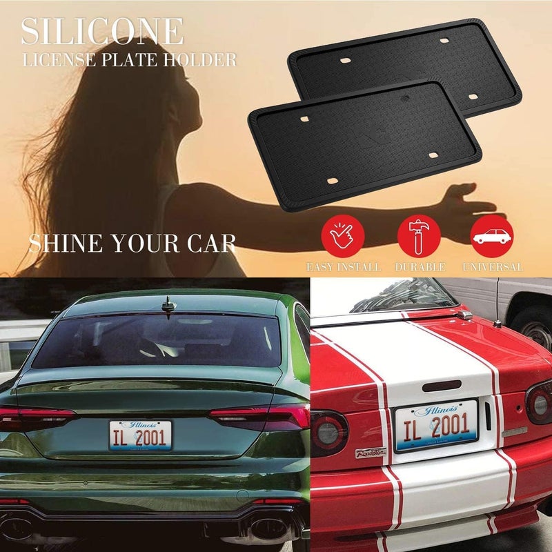 XCLPF Silicone Black License Plate Frame Covers 1 Pack- Front and Back Car Plate Bracket Holders. Rust-Proof, Rattle-Proof, Weather-Proof (Black) - Image 2